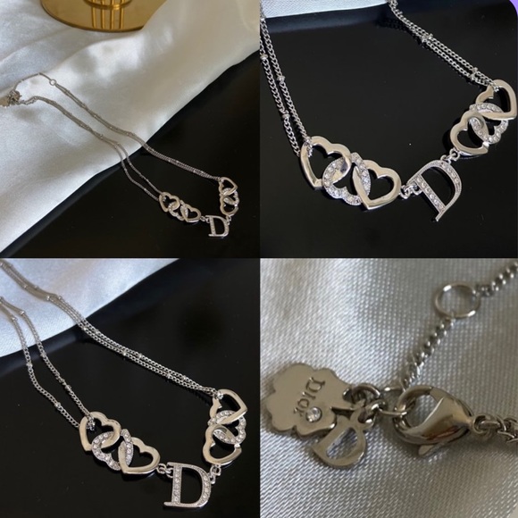 AUTHENTIC CHRISTIAN DIOR SILVER HEART LOGO CHARM NECKLACE LIKE NEW - Picture 2 of 4
